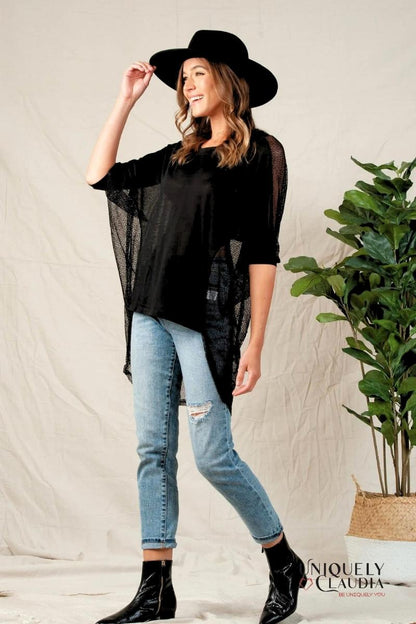 Summer Tops | Mila Mesh Hi-Low Black Top | Uniquely Claudia Boutique