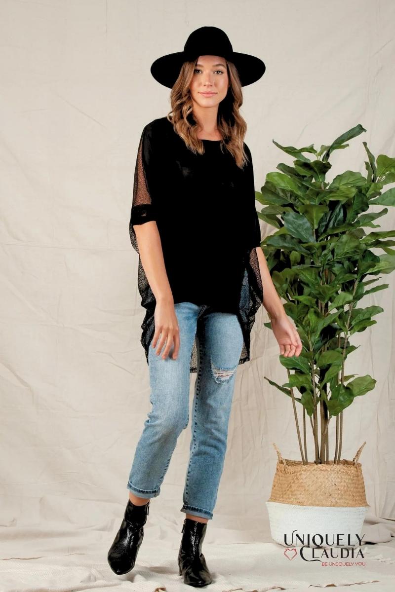 Summer Tops | Mila Mesh Hi-Low Black Top | Uniquely Claudia Boutique