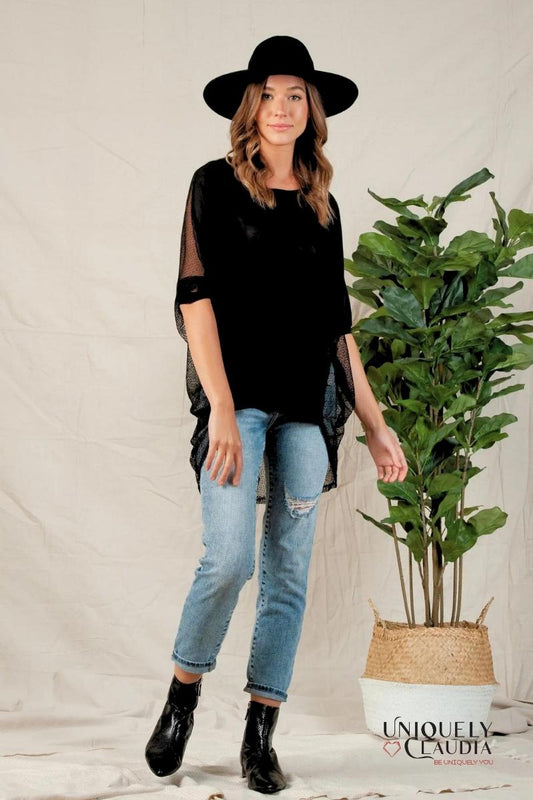 Summer Tops | Mila Mesh Hi-Low Black Top | Uniquely Claudia Boutique