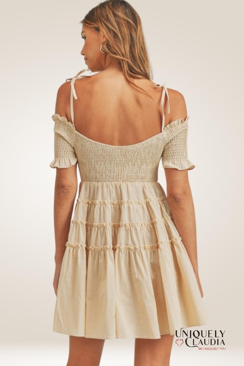Leslie Smocked Off-Shoulder Mini Tiered Dress Leslie Smocked Off-Shoulder Mini Tiered Dress