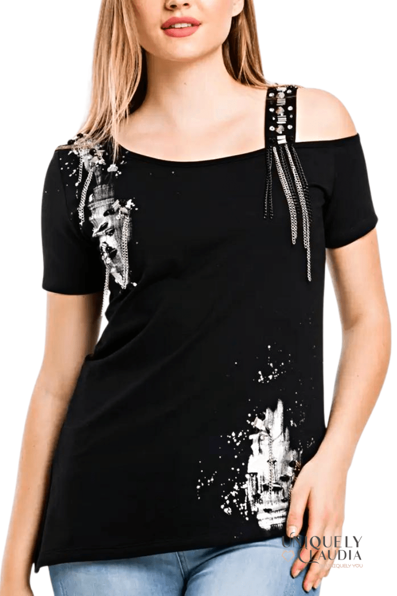 Tania One-Shoulder Studded Tee - UNIQUELY CLAUDIA