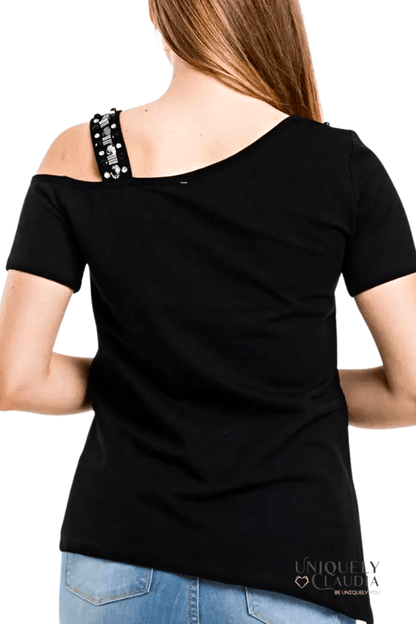 Tania One-Shoulder Studded Tee - UNIQUELY CLAUDIA