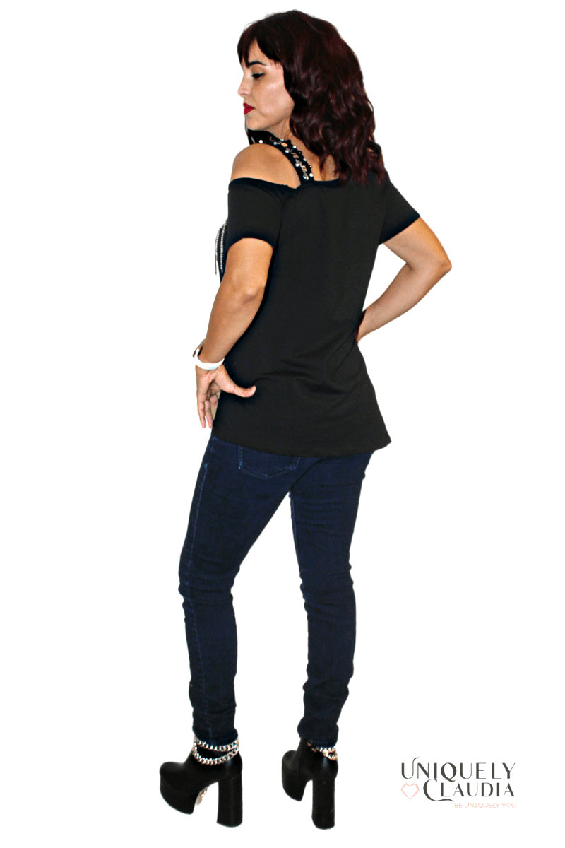 Tania One-Shoulder Studded Tee - UNIQUELY CLAUDIA