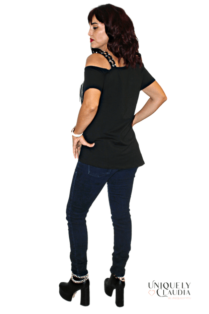 Tania One-Shoulder Studded Tee - UNIQUELY CLAUDIA