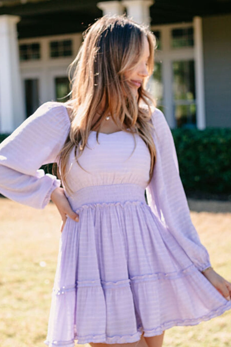 purple dress spring Thalia Smocked Waist Mini Dress