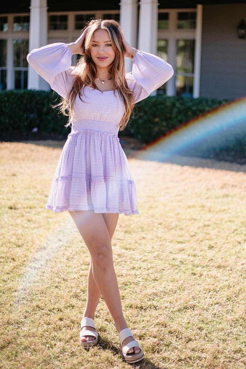 Thalia Smocked Waist Mini Dress - S / Lavender Thalia Smocked Waist Mini Dress - S / Lavender