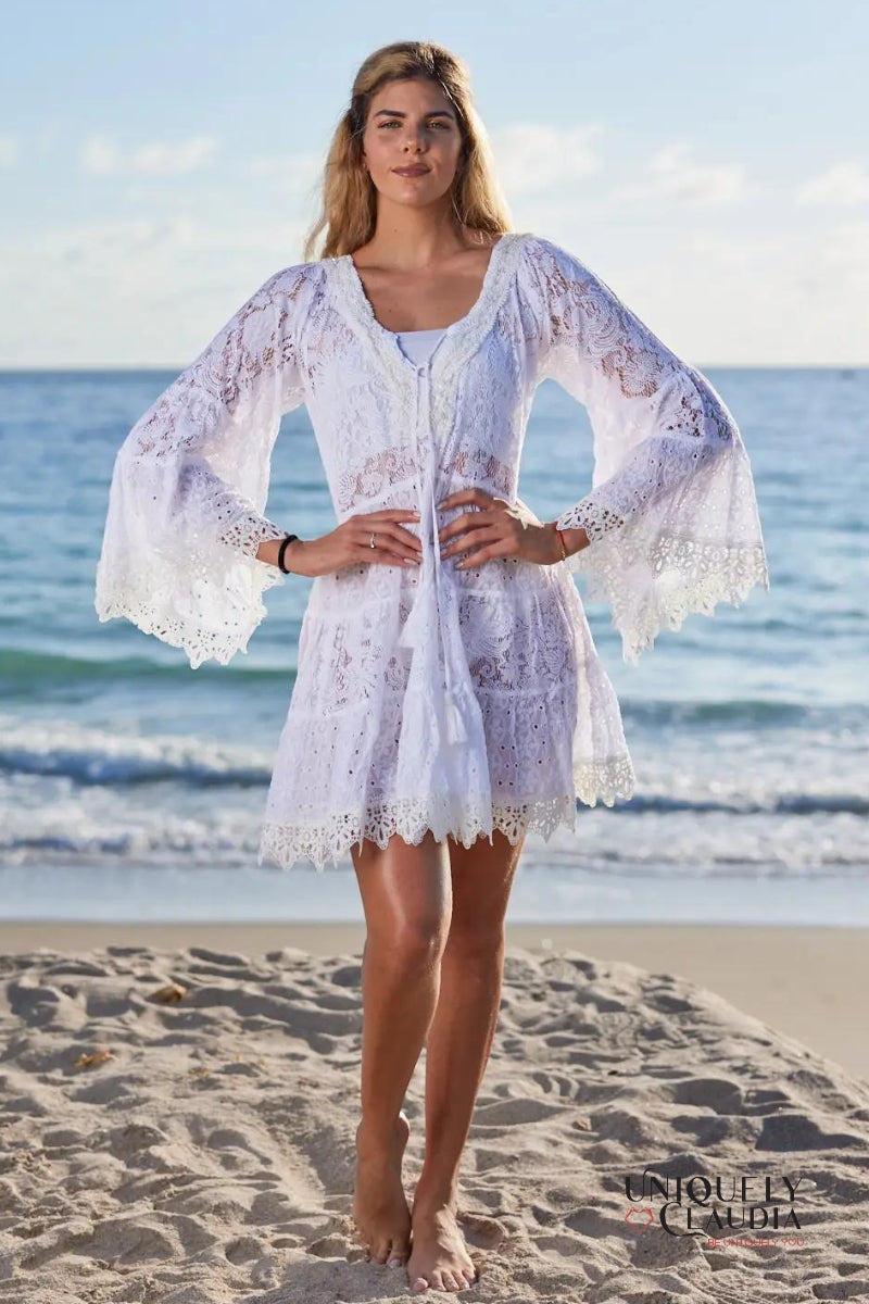 summer lace dresses Christabelle One Shoulder Asymmetrical Mini Dress White / M by Sugarlips Perfect for a bridal shower or graduation Lace Dress Summer Dress Flats