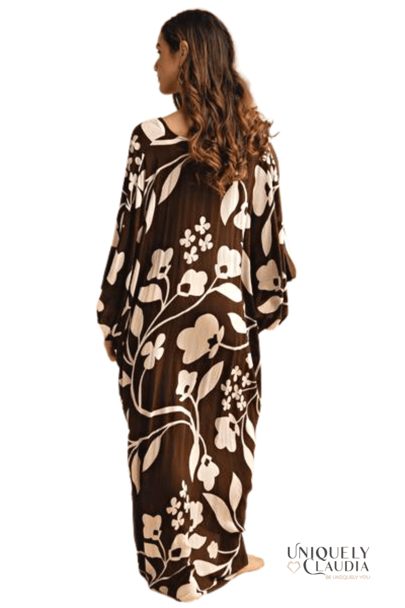 Aslynn Flower Design Kaftan Dress - UNIQUELY CLAUDIA