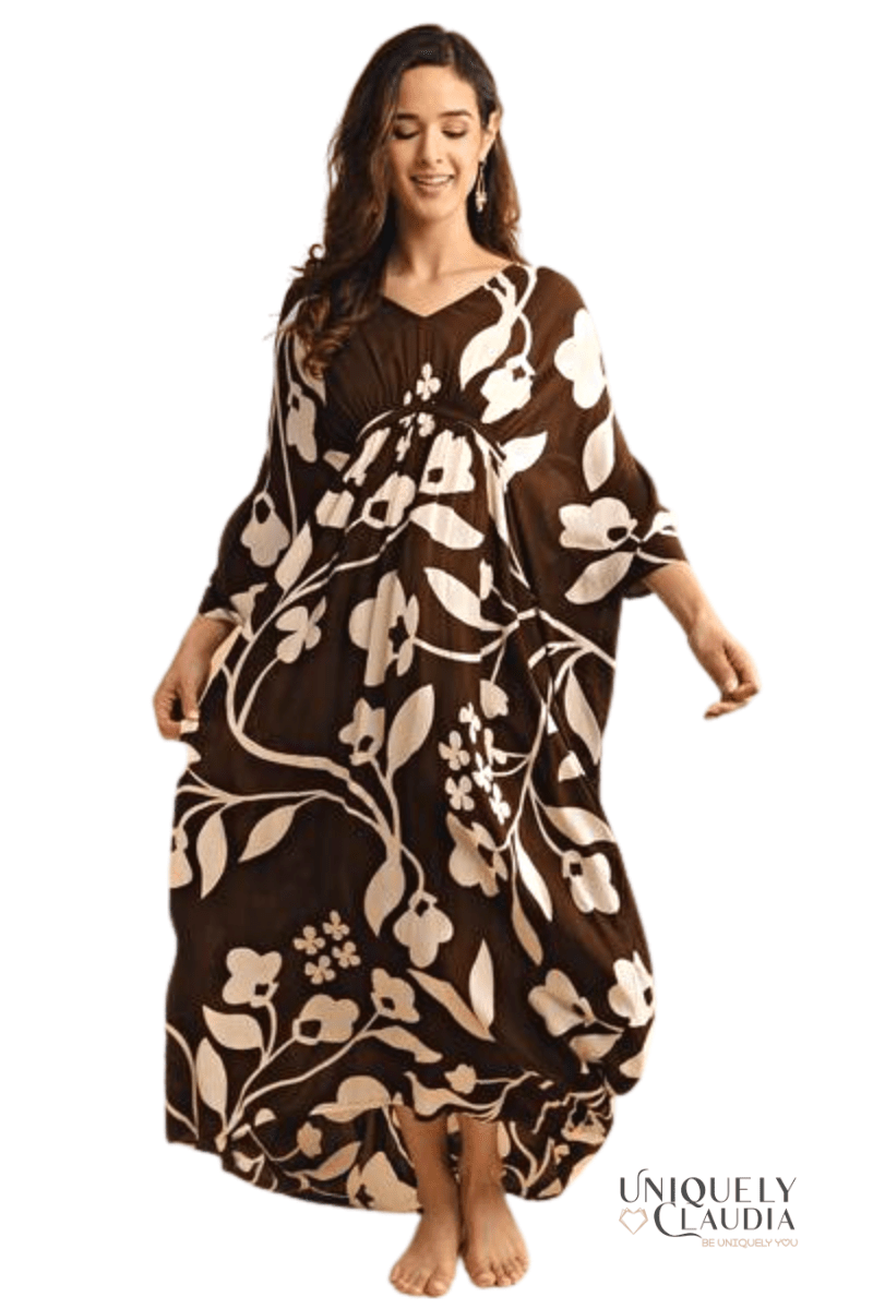 Aslynn Flower Design Kaftan Dress - UNIQUELY CLAUDIA