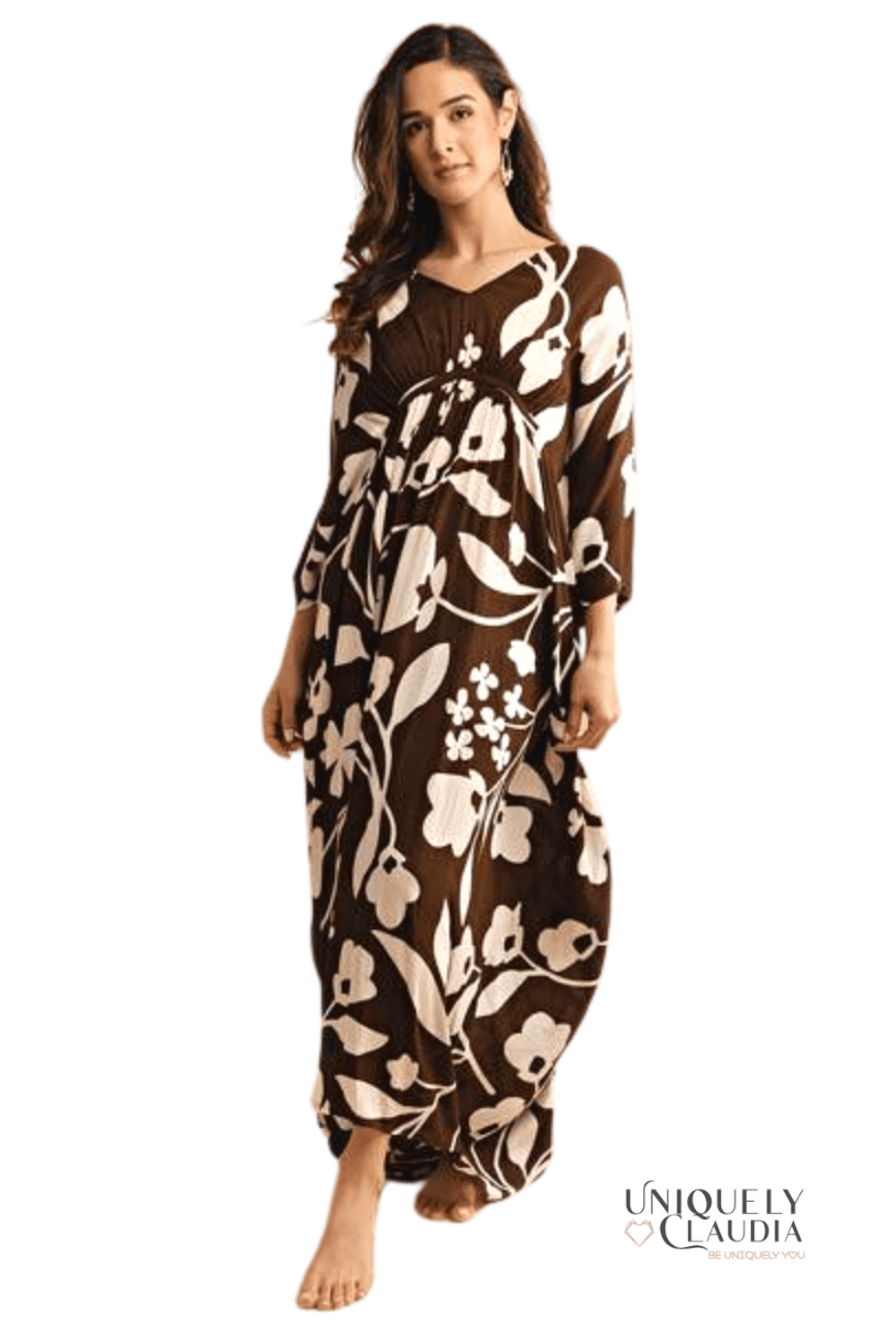 Aslynn Flower Design Kaftan Dress - UNIQUELY CLAUDIA