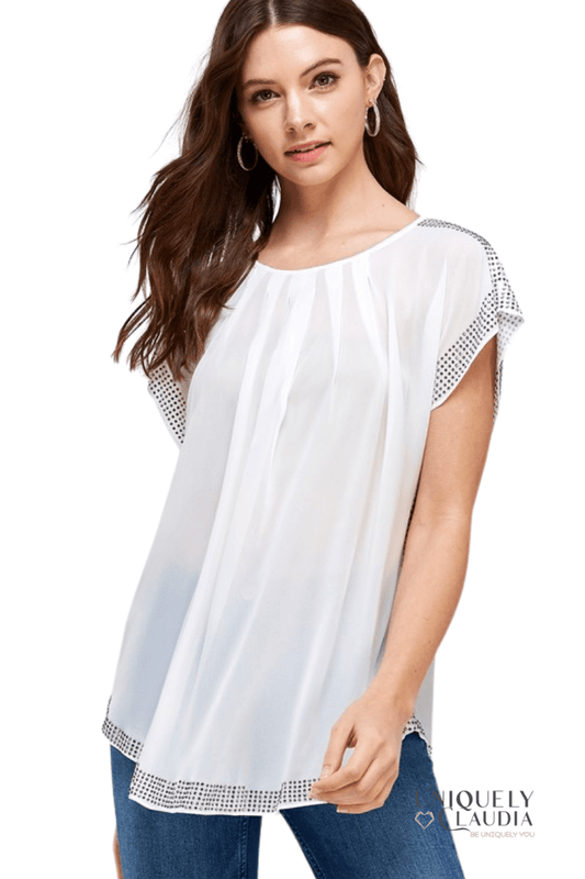 Roxy Studded White Top - UNIQUELY CLAUDIA