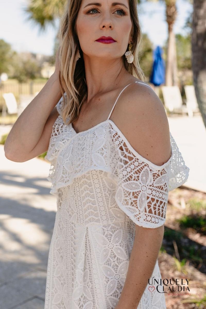 Women's Summer Dress | Christen Asymmetrical One-Shoulder White Lace Dress | Uniquely Claudia
