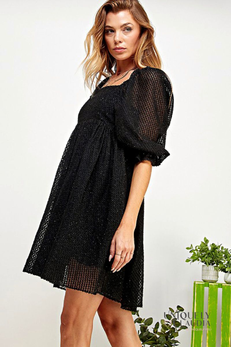 Taylor Babydoll Shimmer Texture Dress | Uniquely Claudia Boutique