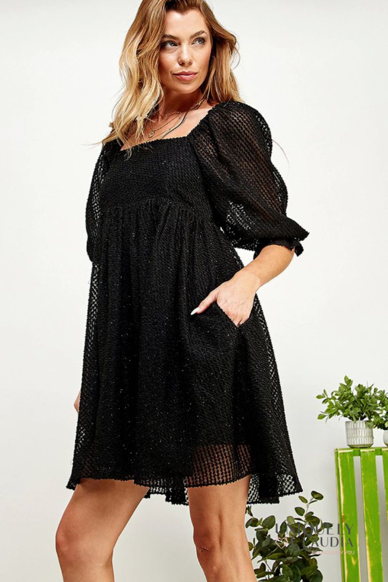 Taylor Babydoll Shimmer Texture Dress | Uniquely Claudia Boutique