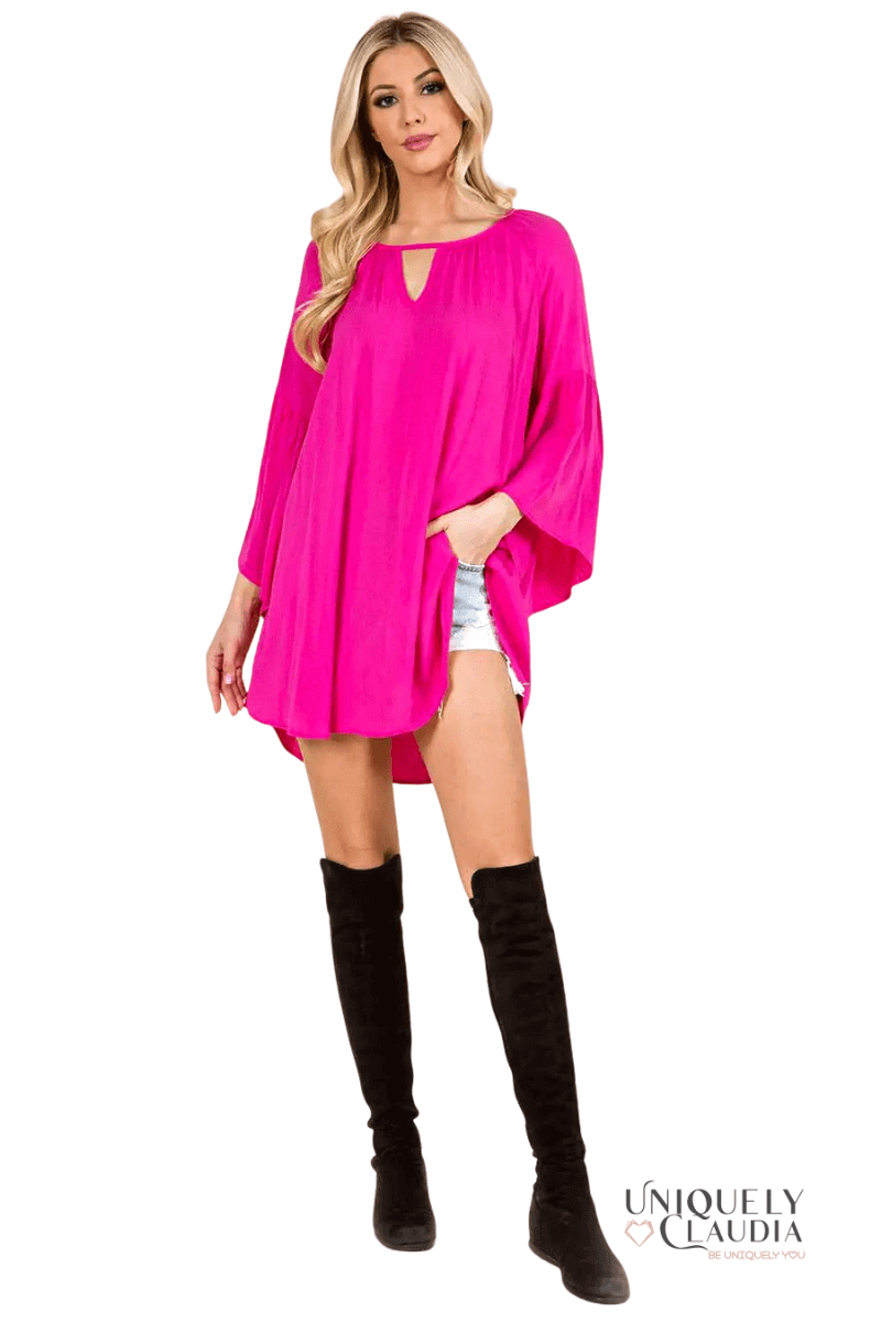 Natalia Bell Sleeve Keyhole Hi-Lo Flowy Blouse - UNIQUELY CLAUDIA